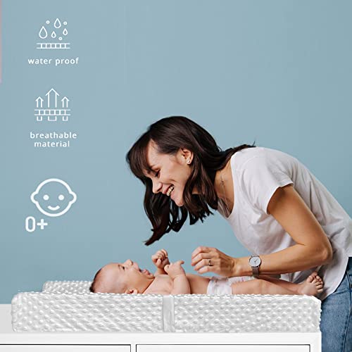 YENING Mini Baby Diaper Changing Pad for Dresser Top with Cover 27" x 16", Waterproof Lining Small Foam Contoured Changing Table Pads Topper Grey