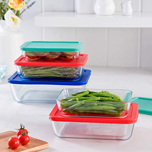 Pyrex Simply Store 5-Pack (3,4 & 6-Cup) Mixed Sized Glass Food Storage Set, Round & Rectangular Containers With Lids, BPA-Free, Dishwasher & Microwave Safe