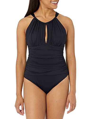 La Blanca Women's Island Goddess High Neck Keyhole One Piece Swimsuit, Emerald, 6