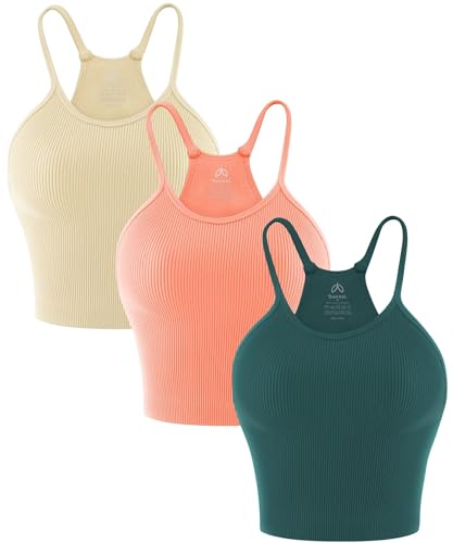 Sunzel Free to Be Tank, Ribbed Crop Tops for Women Summer Tank Tops Cute No pad Racerback Camisole Cropped Workout Gym Yoga Classic Blue Lilac(2pcs) M