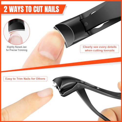 Toenail Clippers for Seniors Thick Toenails, 2024 Upgrade Angled Head Large Toe Nail Clippers for Men with Wide Jaw Opening, Sharp Heavy Duty Fingernail Clipper Cutter with Catcher Long Handle -Black