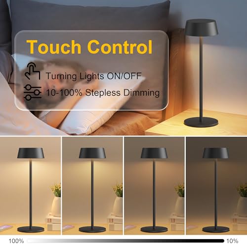 Aipsun Table Lamps Set of 2, Gold Battery Operated Table Lamp Cordless Outdoor Touch LED Table Lamp for Restaurant/Living Room/Bedroom 3000K Warm Light IP54 Waterproof