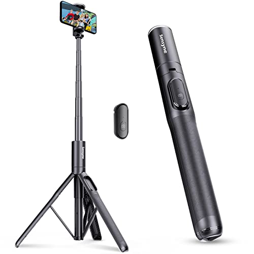 Sensyne 60" Phone Tripod & Selfie Stick, Lightweight All in One Phone Tripod Integrated with Wireless Remote Compatible with All Cell Phones for Selfie/Video Recording/Photo/Live Stream/Vlog（Black）