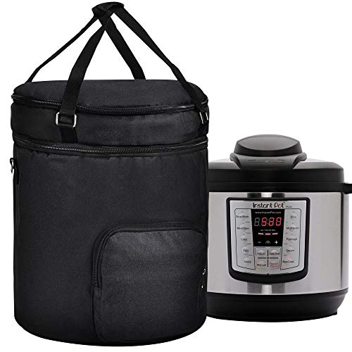 Pressure Cooker Travel Tote Bag, 2 Compartments Travel Tote Case for Cooker Accessories,Kitchen Round Applicances Storage Bag(Enclosed on the Bottom) (Black, Fit for 6 QT Instant Pot)