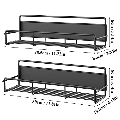 HuggieGems 2 Pack Magnetic Spice Rack Organizer for Refrigerator and Microwave Oven, Metal Fridge Shelf for Kitchen, Black