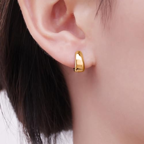 micuco Gold Hoop Earrings for Women, 18K Real Gold Plated Lightweight Chunky Gold Hoops, Hollow Thick Gold Hoop Earrings for Women Gold Plated 13mm