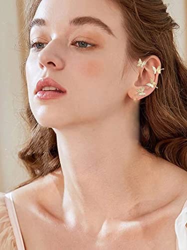Dcfywl731 Zircon Butterfly Earrings for Women Butterfly Ear Cuff Wrap Crawler Earrings,Butterfly No Piercing Ear Clip Earrings Wrap Around Earrings