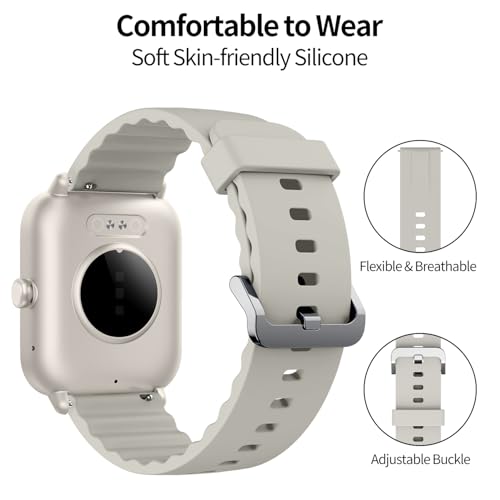 Hikwel Watch Strap, 22mm Watch Bands for Men, Soft Silicone Watch Wristband, Quick Release Smart Watch Bands for Men Women, Sport Replacement Watchbands, Adjustable Watch Band, Beige