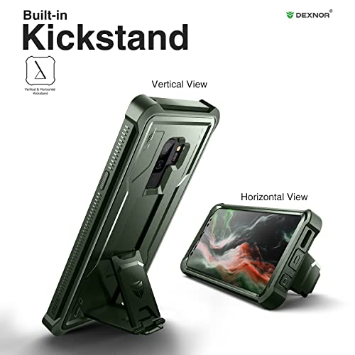 Dexnor for Samsung Galaxy S9+ Plus Case, [Built in Screen Protector and Kickstand] Heavy Duty Military Grade Protection Shockproof Protective Cover for Samsung Galaxy S9 Plus Army Green