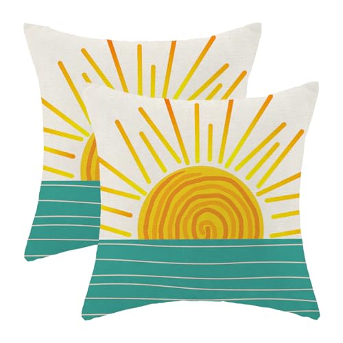 Summer Sunshine Pillow Covers 12x20 Inch Set of 2, Classic Summer Throw Pillowcase Colorful Sunshine Summer Holiday Farmhouse Outdoor Cushion Cover for Sofa Couch Bed Living Room Decor