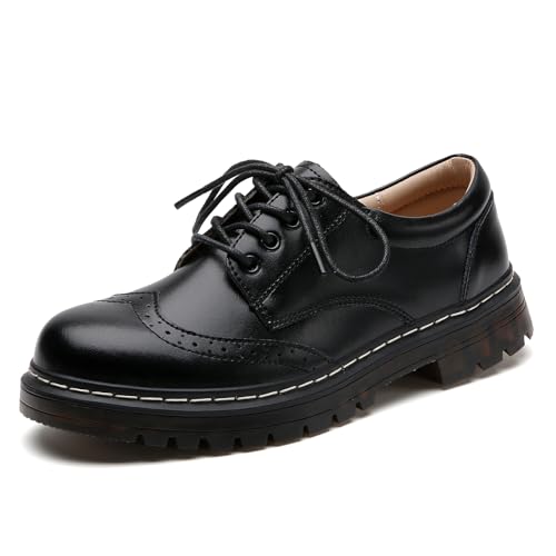 Oxford Shoes Women Slip Resistant Dress Shoes Wingtip Perforated Lace Up Low Heel Casual Work Office Dressy Business Shoes Black US 6