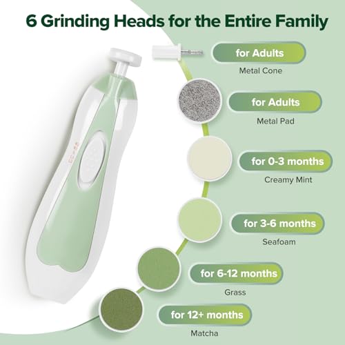 haakaa Baby Nail Care Electric Baby Nail File Kit with LED Light, Baby Nail Clippers for Newborn/Infants/Adults Toenails and Fingernails, 6 Replacement Heads & Storage Case, Acorn