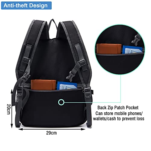 YZAOLL 25L Lightweight Packable Hiking Backpack Waterproof Hiking Daypack for Women Men Gym Backpack Travel Camping Vacation,Black