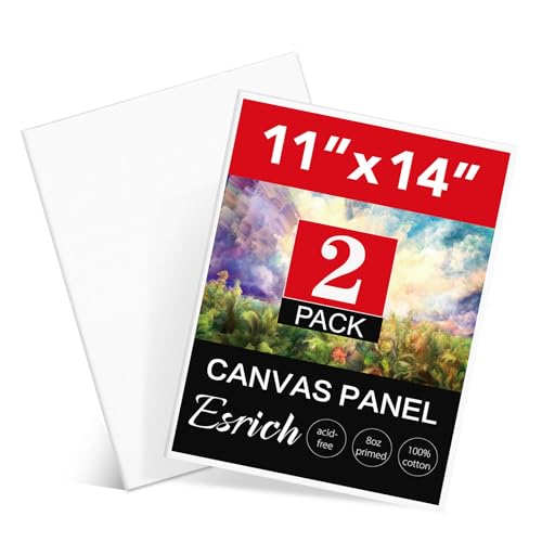 ESRICH Canvas Boards for Painting, 2 Pack Canvases for Painting 11x14 Cotton Primed Acid Free Blank Canvas Panels for Oil Paint, Watercolor, Acrylic Paint, Gouache and Tempera.