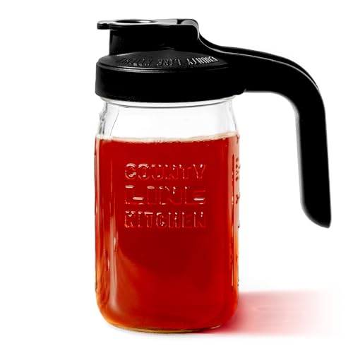 County Line Kitchen Glass Mason Jar Pitcher with Lid - Wide Mouth, 1 Quart (32 oz) - Heavy Duty, Leak Proof - Sun & Iced Tea Dispenser, Cold Brew Coffee, Breast Milk Storage, Water & More - Black