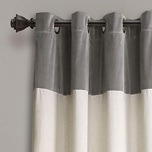 Lush Decor, 84" x 52", Gray Milo Linen Window Curtain Panel Pair, White