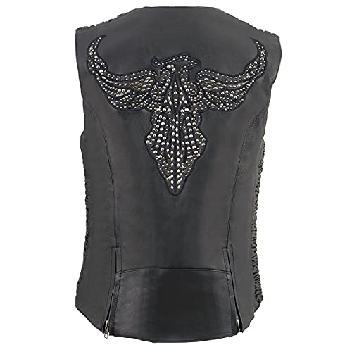 Milwaukee Leather MLL4570 Ladies Black 'Studded Phoenix' Leather Vest - X-Small