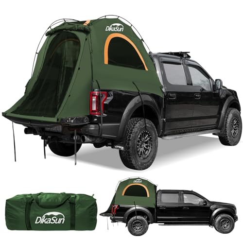 DikaSun Pickup Truck Bed Tent: Double Layer Quick Setup Pickup Tent 5.5-5.8 Ft, Waterproof PU3000mm Tear-Resistant Truck Tent for Camping (Green)