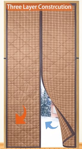 Magnetic Thermal Insulated Door Curtain for Winter,Three Layer Construction For Better Insulation,Thicken Polyester Fiberfill &Weatherproof Oxford Cloth,Temporary Door Window Insulation Cover Curtain