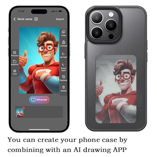 YATUO DIY E-Ink Phone Case for iphone14 PRO 𝐀𝐏𝐏 Operation Smart Photo Rear Projection Customiza Phone Case Instantly Display Photos On The Ink Screen Back Cover Personalize Your Phone case (Black)