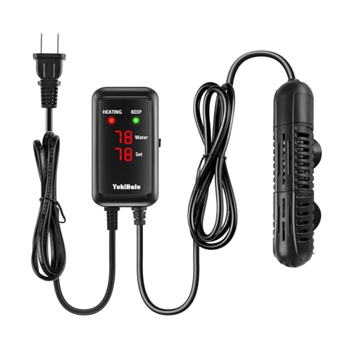 YukiHalu Aquarium Heater 50/100/200/300/500W with Protective Case, Fish Tank Heater, Temperature Adjustable, External Temperature Controller, LED Display, Used for 10/20/40/75/120 Gallons (100W)