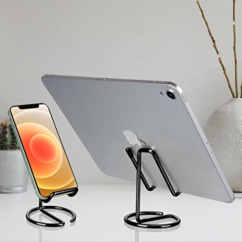 ROPOSY Cell Phone Stand for Desk, Cute Metal Black Cell Phone Stand Holder Desk Accessories, Compatible with All Mobile Phones, iPhone, Switch, iPad