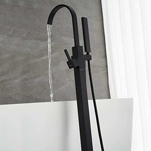 Artiqua Freestanding Bathtub Faucet Tub Filler Black Floor Mount Single Handle with Hand Shower