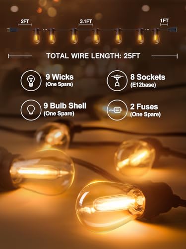 addlon 150FT(3-Pack*50FT) LED Outdoor String Lights with Edison Shatterproof Bulbs, Heavy-Duty and Weatherproof Strand, Commercial Grade Patio Lights, Decorative for Garden or Patio, Black