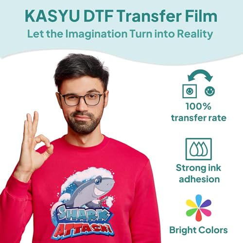 KASYU DTF Transfer Film, 30 Sheets 11"*17" DTF Paper with Smart Printing Pad for All Sublimation&DTF Printers,DTF Film for Sublimation Hack, Premium Direct to Film for All Color Fabric