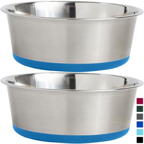 Gorilla Grip Stainless Steel Metal Dog Bowl Set of 2, Rubber Base, Heavy Duty Feeding Dishes, Food Grade BPA Free, Less Sliding, Quiet Pet Bowls for Cats and Dogs, Holds 2 Cups (16 fl oz), Beige