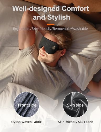 Heated Eye Mask, Cordless Heat Eye Compress for Dry Eye Stye Relax Eye Strain, Electric Warm Eye Mask for Airplane Sleeping for Women, Blackout Eye Mask for Travel, Idea for Woman/Man (Black)
