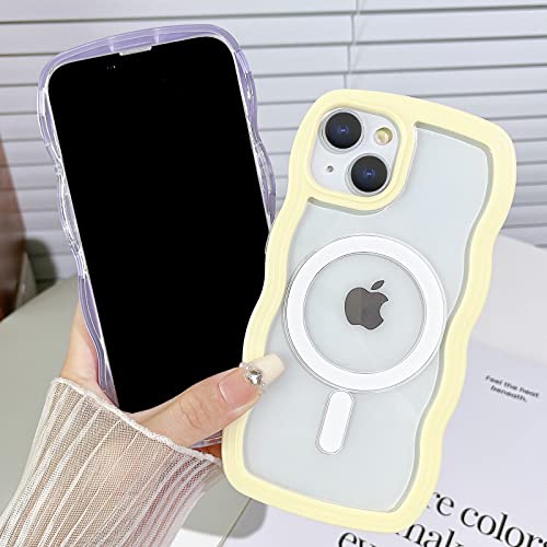 Yeddabox Compatible for iPhone 15 Case Magsafe, Wave Phone Case Cute Water Ripple Candy Colors Frame Shockproof for iPhone 15 Phone Case for Women 6.1 Inch - Blue