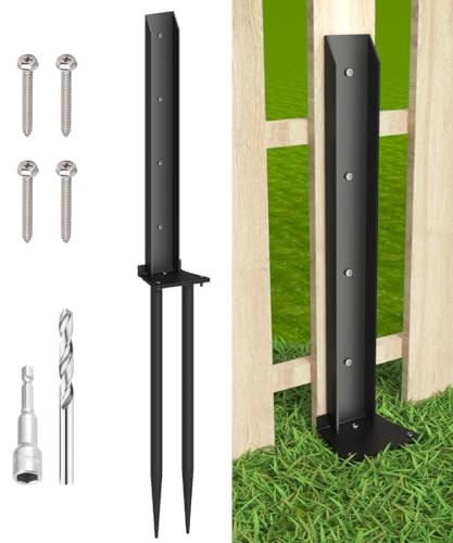 Mokeyder Fence Post Anchor Kit, Heavy Duty Metal Steel Fence Post Repair Kit, Fence Post Anchor Stakes Ground Spike for Repairing Tilted/Broken Wood Fence Post, Metal-Plate Style, 1 Pack