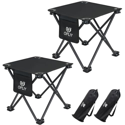 Opliy Camping Stool 2 Pack,13.5 Inch Portable Folding Stool for Outdoor Gardening and Beach Hiking Fishing,Foot Stool with Carry Bag (Black)