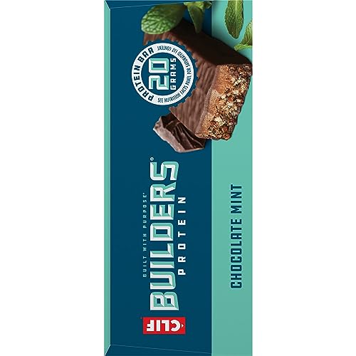 CLIF Builders - Chocolate Mint Flavor - Plant Based Protein Bars - Gluten Free - Non-GMO - Low Glycemic - 20g Protein - 2.4 oz. (6 Pack)