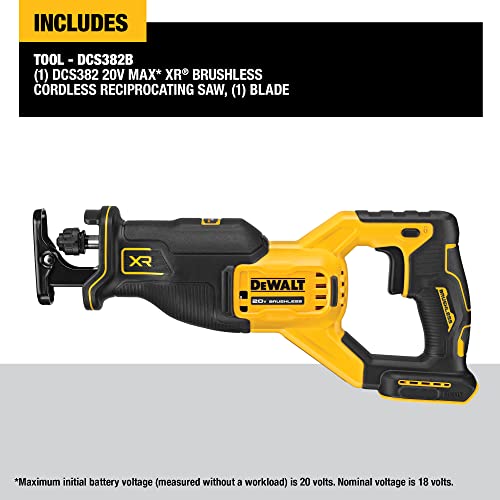 DEWALT 20V MAX XR Reciprocating Saw, Cordless, 2-Finger Variable Trigger, Keyless Blade Clamp, Bare Tool Only (DCS382B)