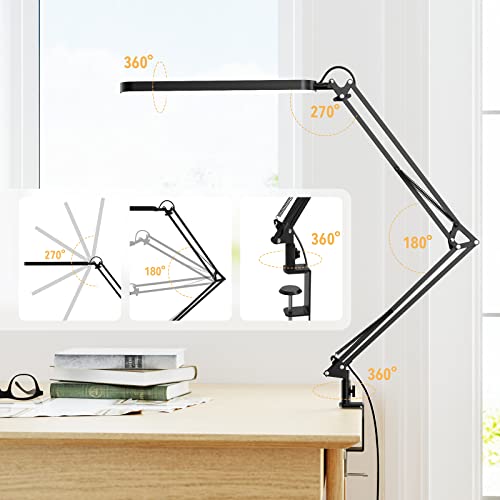 SKYLEO Desk Lamp - 31.5" Desk Light - 5 Color Modes X 11 Brightness Levels - Adjustable Swing Arm - Timmer & Memory Function - 12W Study Lamp - White