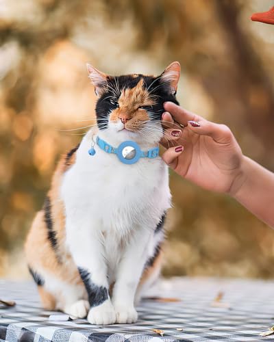 Aiyuda Reflective Breakaway Airtag Cat Collar, Slide-On Air Tag GPS Tracker Holder Compatible for Apple Airtag, Removable Jingle Bell, 3/8” Wide Cat Collars for Girl and Boys, Aqua Blue, Heart