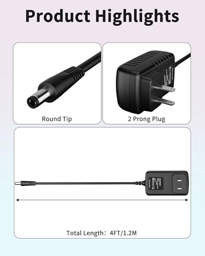Wall AC Adapter Power Cord Compatible with RESTECK,Vellax,Medcursor,Mirakel,InvoSpa Shiatsu Back Shoulder and Neck Massager Charger Power Supply 12V(Only Fit Compatible with 12V Massager)