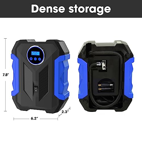 Digital Air Compressor for Car Auto Pump Portable Tire Inflator with LED Light DC 12V, Blue