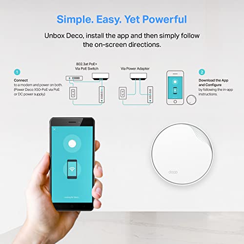 TP-Link Deco AX3000 PoE Mesh WiFi(Deco X50-PoE), Ceiling/Wall-Mountable WiFi 6 Mesh, Replacing WiFi Router, Access Point and Range Extender, PoE-Powered, 2 PoE Ports(1 x 2.5G, 1 x Gigabit), 1-Pack