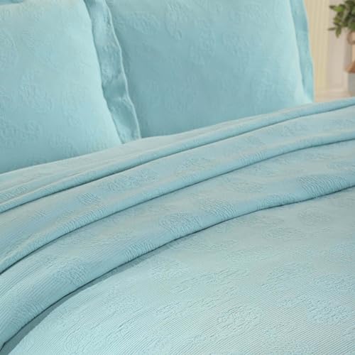 Superior Paisley Jacquard Matelassé , Cotton Bedspread with Matching Shams, Twin, Aqua