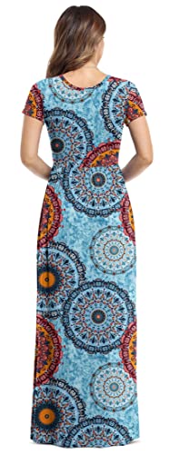 VIISHOW Women's Round Neck Casual Loose Maxi Long Dresses with Pockets（Acid Blue,Small）