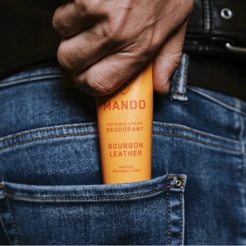 Mando Whole Body Deodorant For Men - Invisible Cream - 72 Hour Odor Control - Aluminum Free, Baking Soda Free, Skin Safe - 3 Ounce Tube (Bourbon Leather)