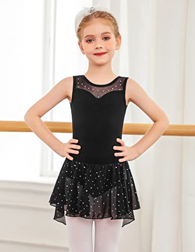 Zaclotre Kid Girls Sparkly Dance Leotard with Skirt Hi-Low Shiny Ballet Dance Dresses