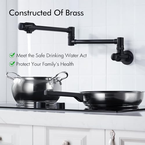 BAGNOLUX Pot Filler, Wall Mount Commercial Pot Filler Faucet Over Stove, Brass Copper Material Kitchen Folding Faucet with Stretchable Double Joint Swing Arm 23.4 inch, Polished Gold-PVD