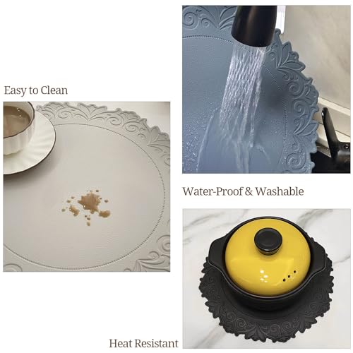 Kreatur Woven Vinyl Placemats for Dining Table Durable Heat Resistant Washable Wedge Placemats for Round Table,Placemats Set of 6,Gold