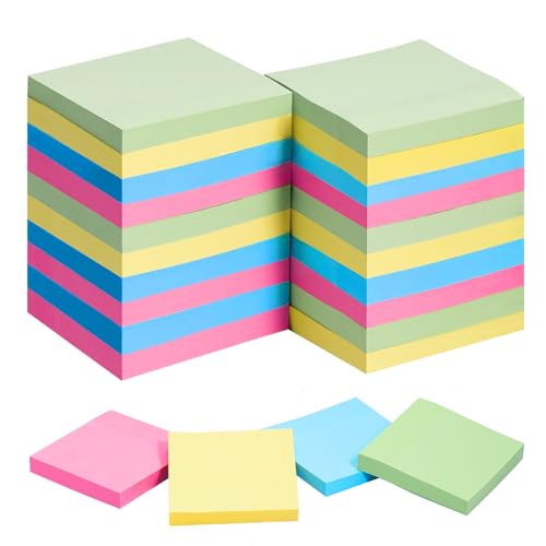 HappyHapi Sticky Notes 3x3 Inches Bulk 20 Pack 2000 Sheets Colored Self-Stick Pads, 100 Sheets/Pad, 4 Bright Colors (Yellow, Green, Pink, Blue) for Office Supplies, School, Home