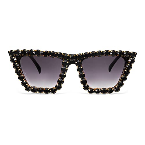 FEISEDY Women Crystal Square Cat Eye Sunglasses Sparkling Trendy Retro Cateye Sunglasses B2898