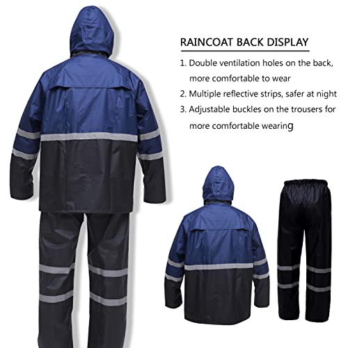 Rain Suits, High Visibility Reflective Safety Jacket, Lightweight Rain Gear, Waterproof Rain Jacket with Pants(Blue Small)